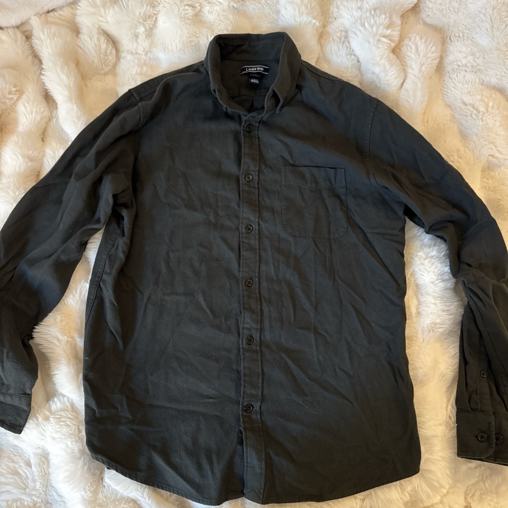 Lands' End Men's Dark Gray Casual Button Down Shirt